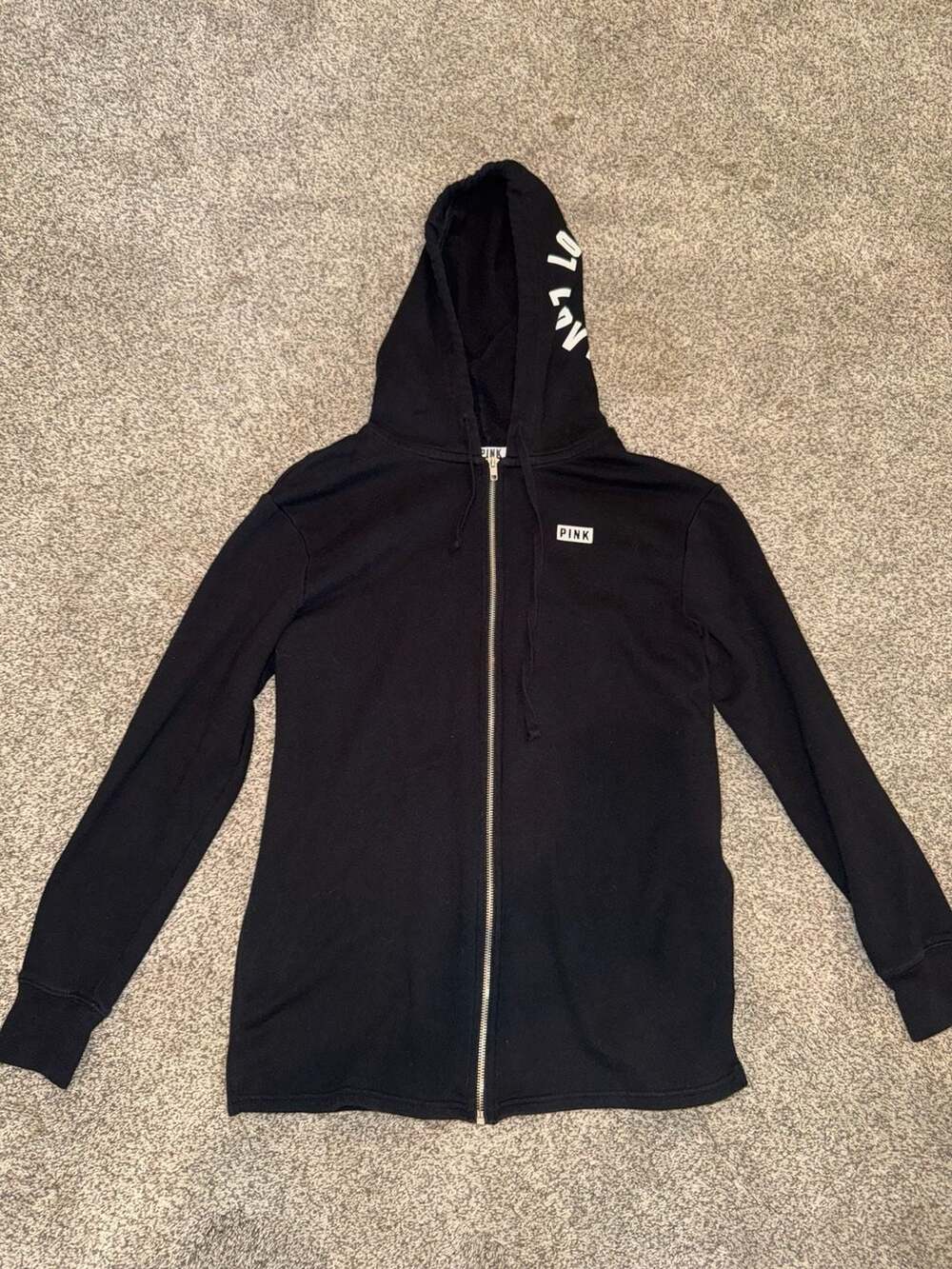 PINK Victoria's Secret Black Hood Graphic Full Zip Hoodie